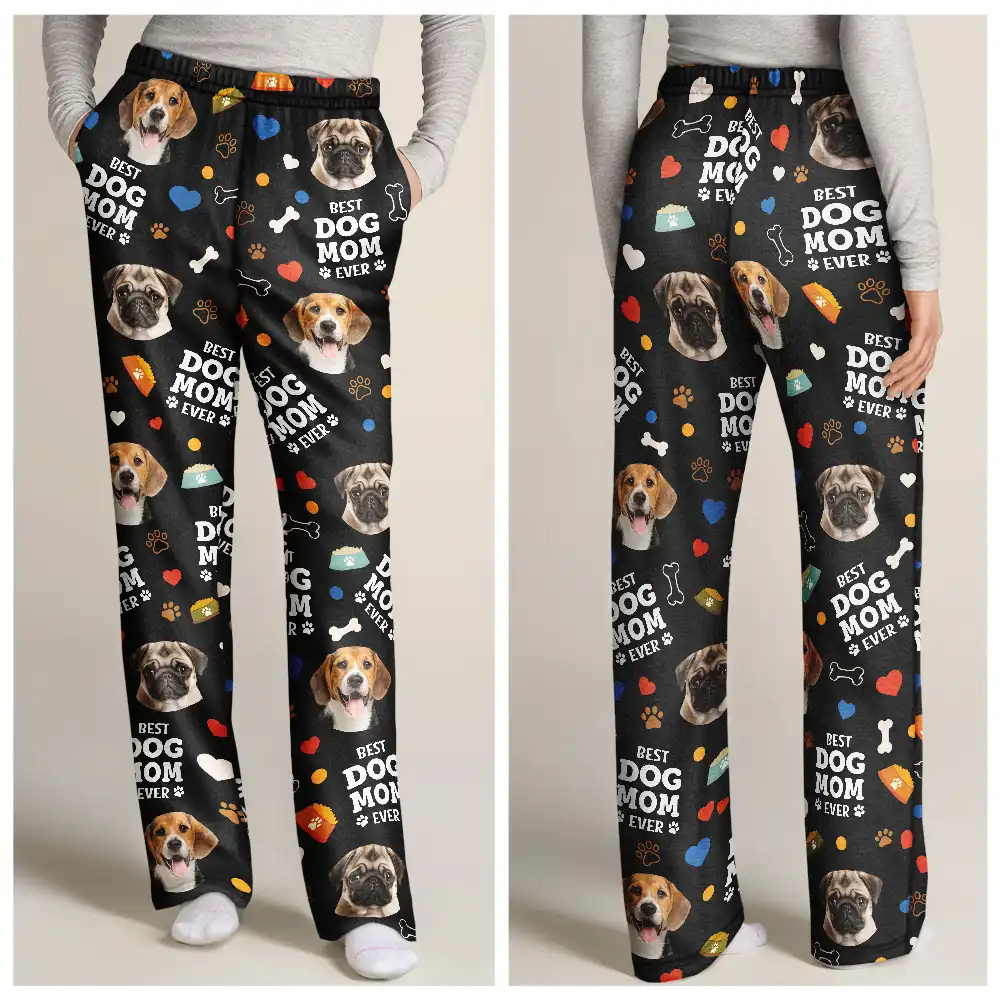 Custom Photo Best Dog Mom Dog Dad - Personalized Pajama Pants - Image 4