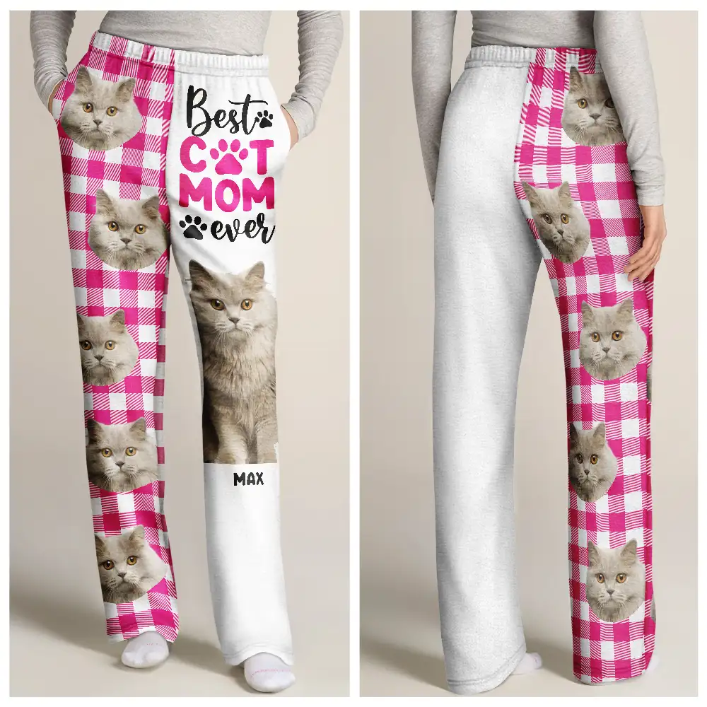 Custom Photo Best Dog Mom Ever Flannel Pattern - Personalized Pajama Pants - Image 4