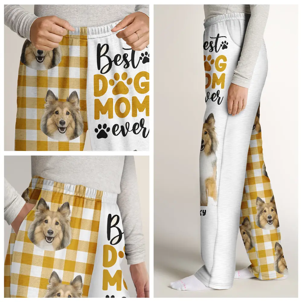 Custom Photo Best Dog Mom Ever Flannel Pattern - Personalized Pajama Pants - Image 8