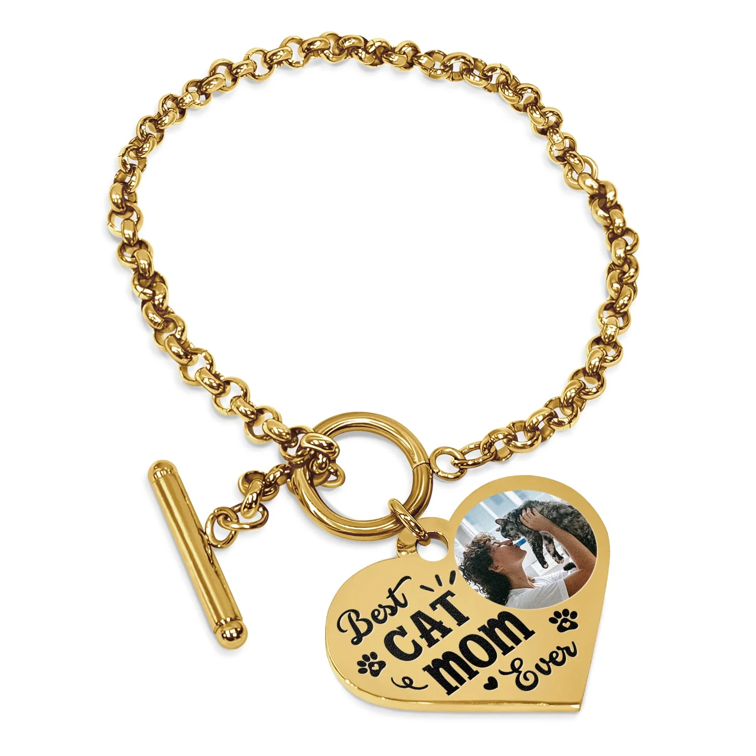 Custom Photo Best Dog Mom Ever - Gift For Dog Lovers, Cat Lovers - Personalized Heart Bracelet - Image 2
