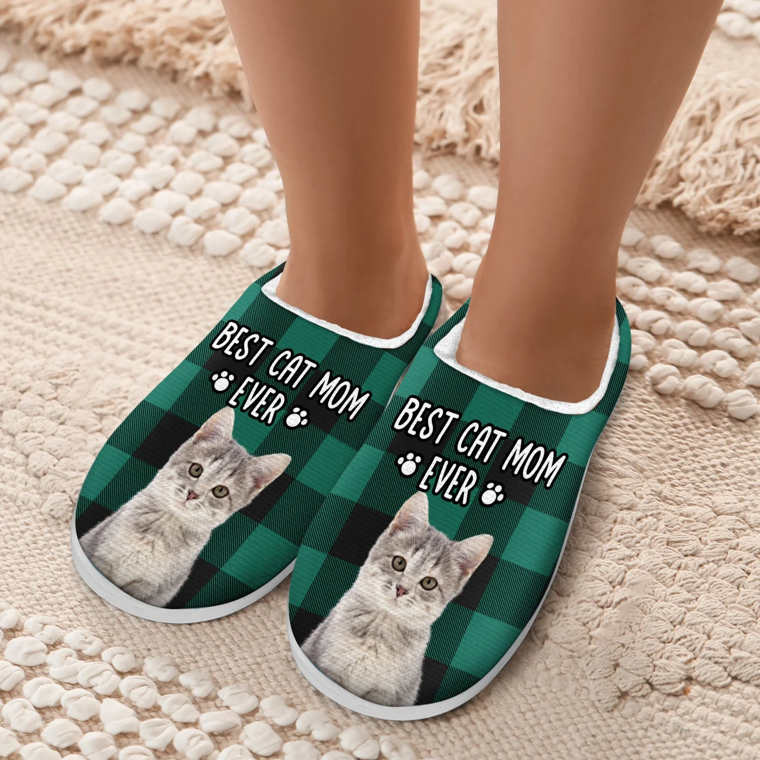Custom Photo Best Dog Mom Ever - Gift For Pet Lovers - Personalized Fluffy Slippers - Image 6