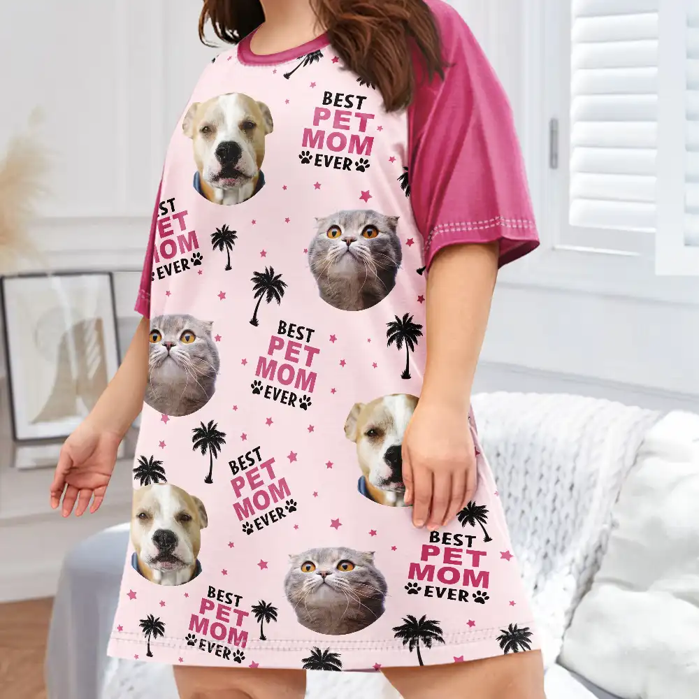 Custom Photo Best Dog Mom Ever - Personalized Women's Sleep Tee - Image 4