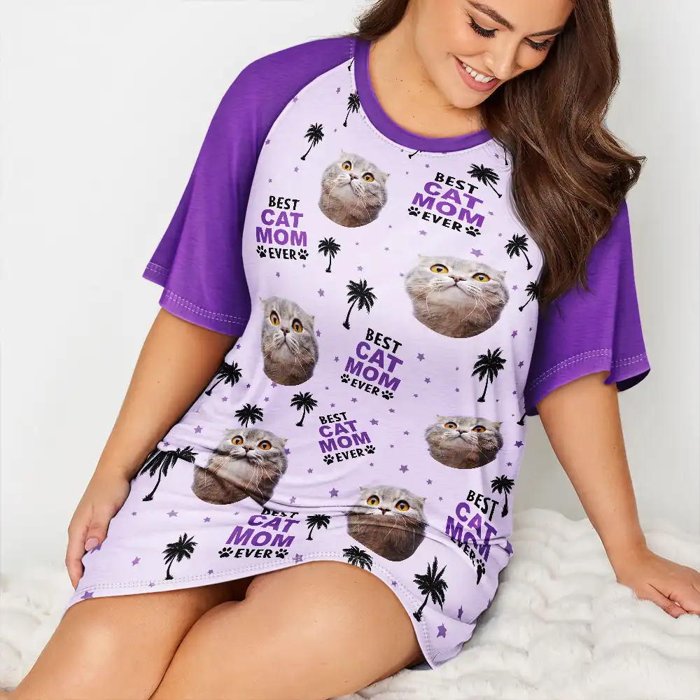 Custom Photo Best Dog Mom Ever - Personalized Women's Sleep Tee - Image 5