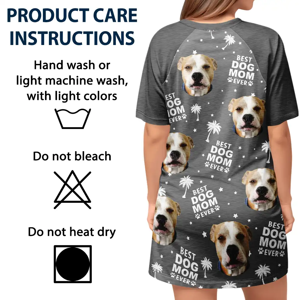 Custom Photo Best Dog Mom Ever - Personalized Women's Sleep Tee - Image 6
