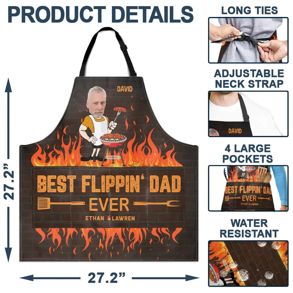 Custom Photo Best Flippin Dad Ever - Personalized Apron - Image 5
