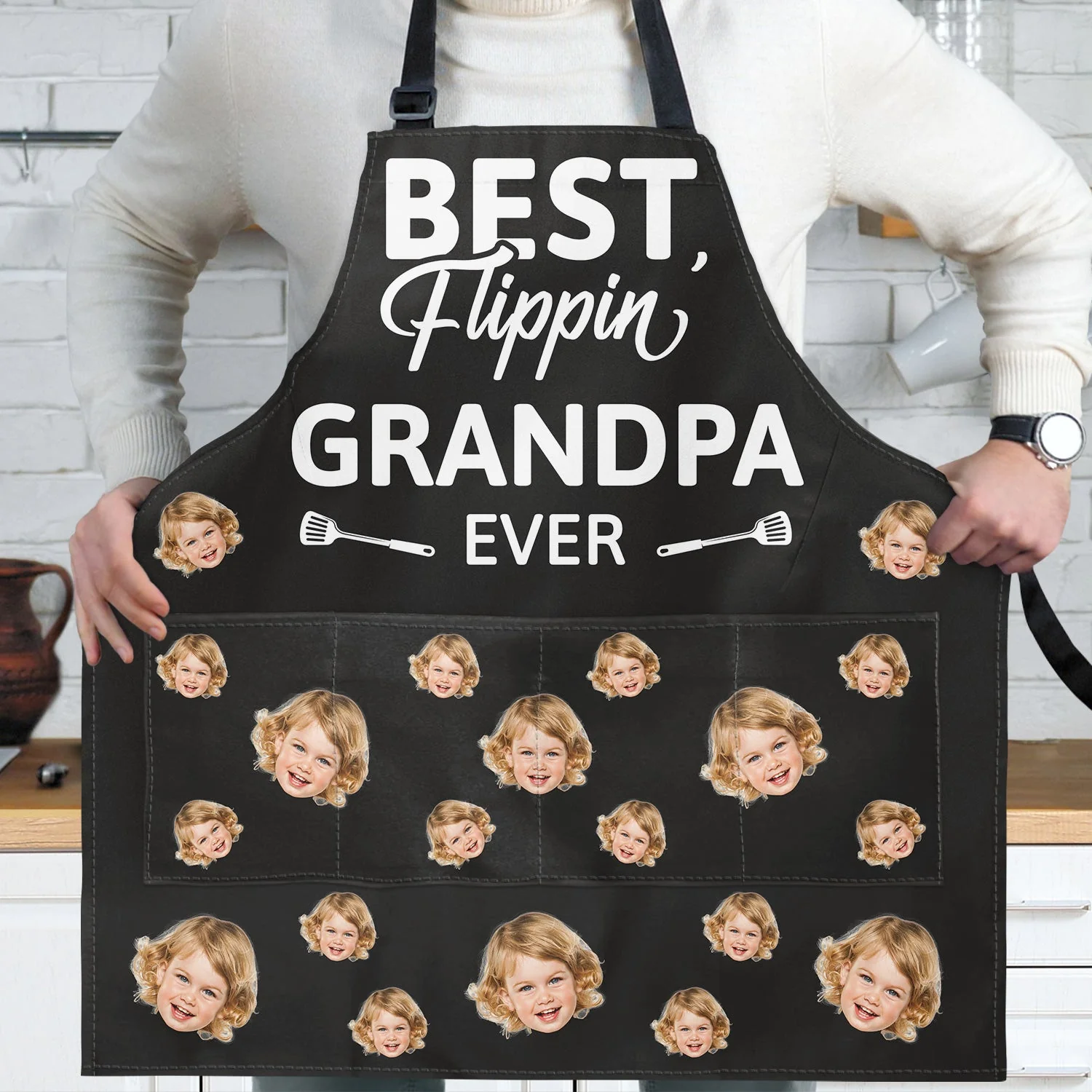 Custom Photo Best Flippin' Papa Ever - Birthday, Anniversary, Funny Gift For Men, Dad, Grandpa, Husband, Boyfriend - Personalized Apron - Image 3