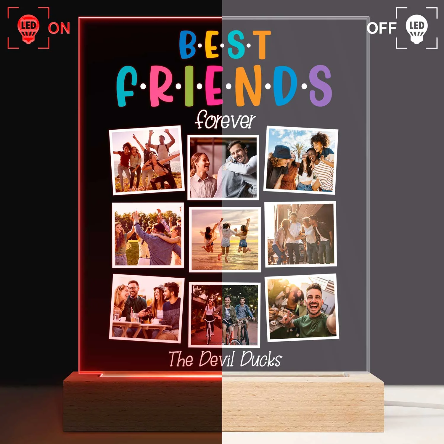 Custom Photo Best Friends Forever - Gift For BFF Besties - Personalized 3D Led Light Wooden Base - Image 3
