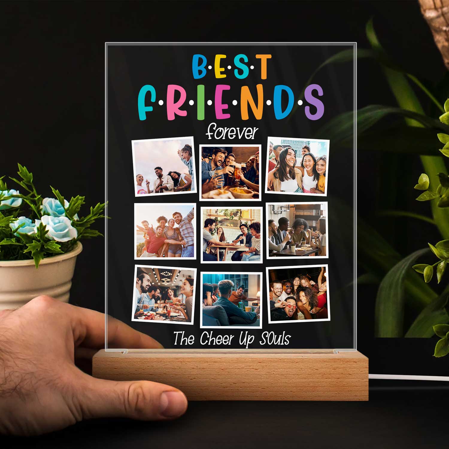 Custom Photo Best Friends Forever - Gift For BFF Besties - Personalized 3D Led Light Wooden Base - Image 4