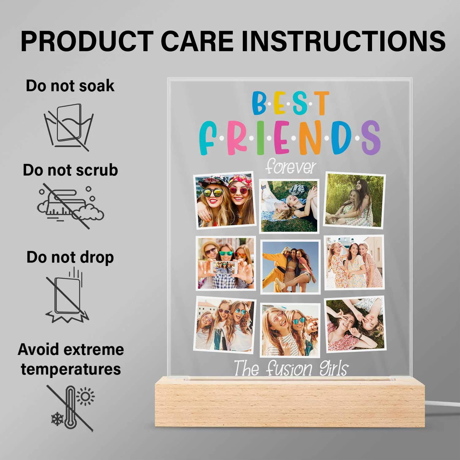 Custom Photo Best Friends Forever - Gift For BFF Besties - Personalized 3D Led Light Wooden Base - Image 6