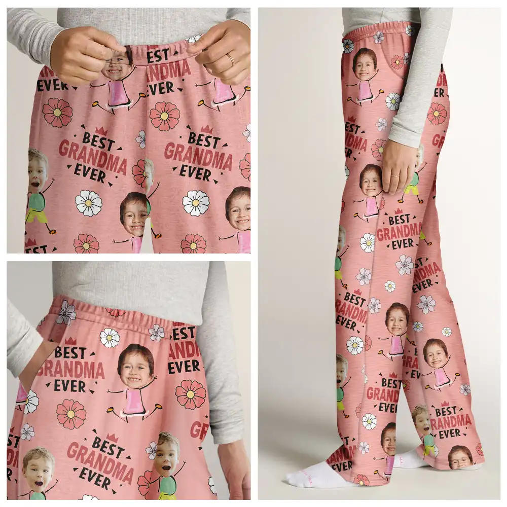 Custom Photo Best Grandma Nana Mom Ever - Personalized Pajama Pants - Image 8