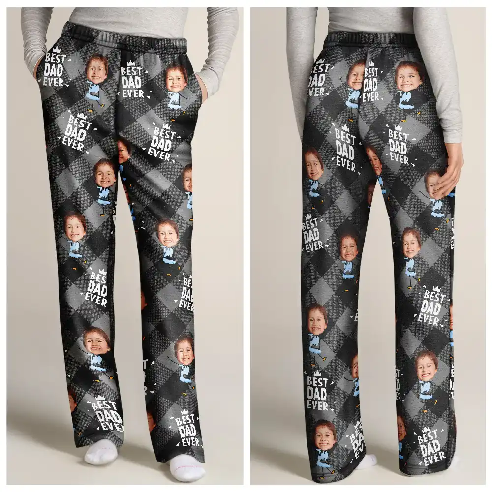 Custom Photo Best Grandpa Ever Plaid Checkered Pattern - Personalized Sweatpants - Image 2