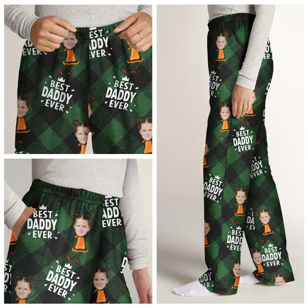 Custom Photo Best Grandpa Ever Plaid Checkered Pattern - Personalized Sweatpants - Image 6