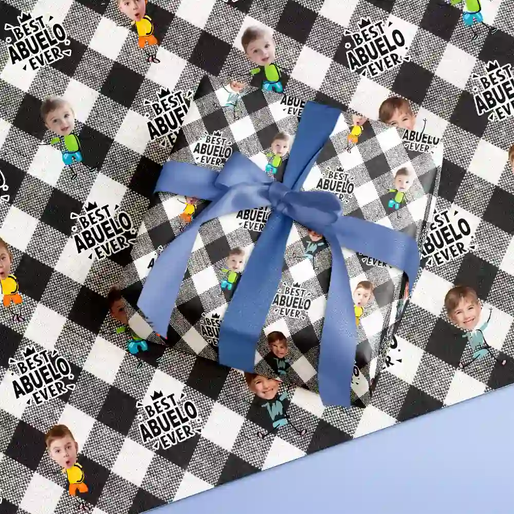 Custom Photo Best Grandpa Ever Plaid Checkered Pattern - Personalized Wrapping Paper - Image 5