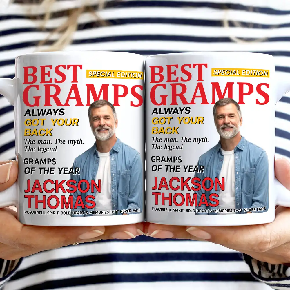 Custom Photo Best Grandpa Papa Magazine - Personalized Mug - Image 3
