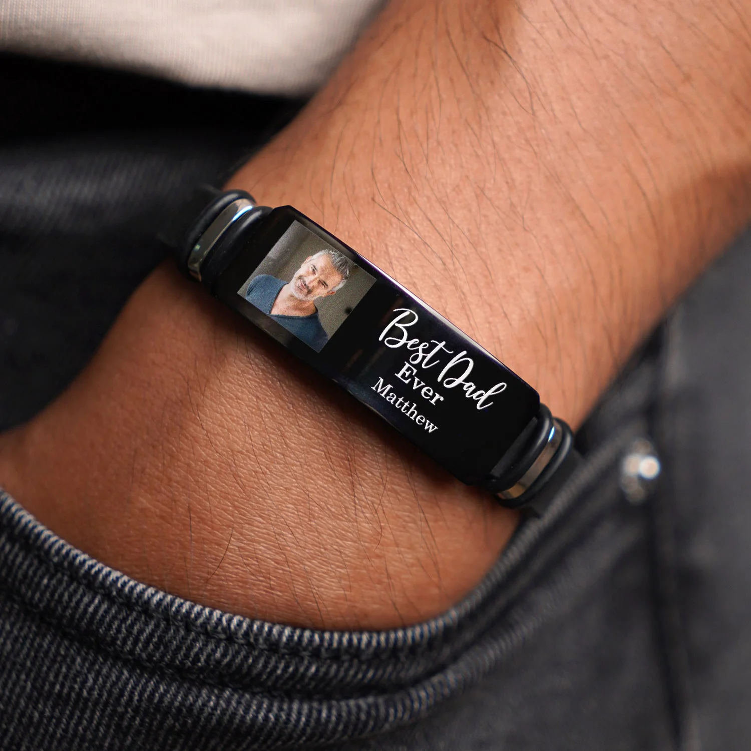Custom Photo Best Mom Dad Ever - Gift For Family, Siblings, Friends - Personalized Engraved Bracelet - Image 2