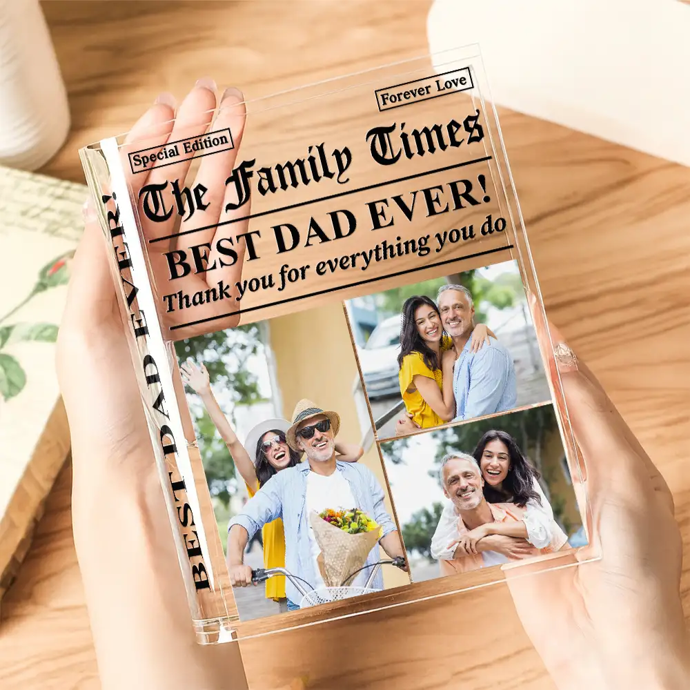 Custom Photo Best Mom Dad Ever Newspaper Theme - Personalized Acrylic Book Vase - Image 3