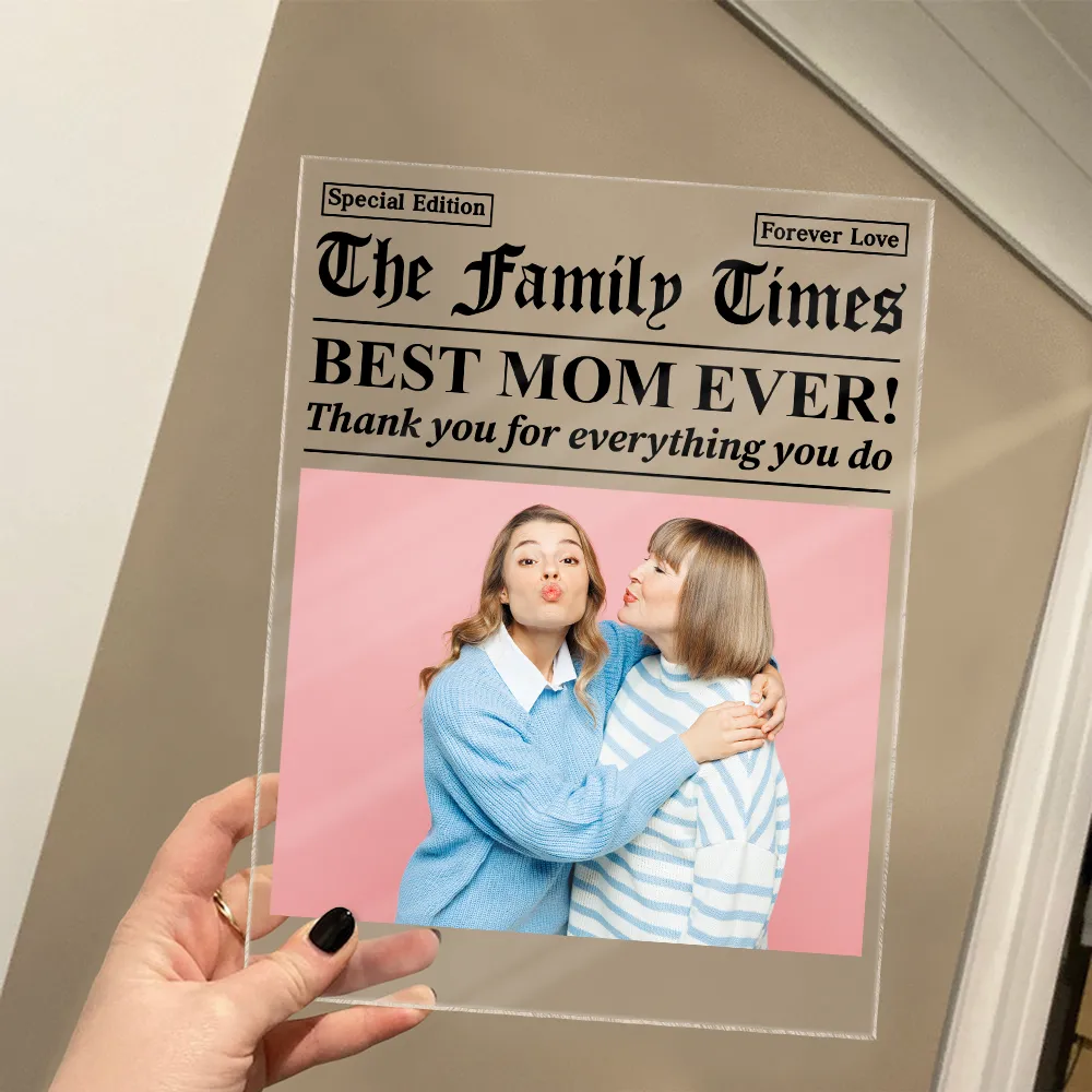 Custom Photo Best Mom Dad Ever Newspaper Theme - Personalized Vertical Rectangle Acrylic Plaque - Image 4