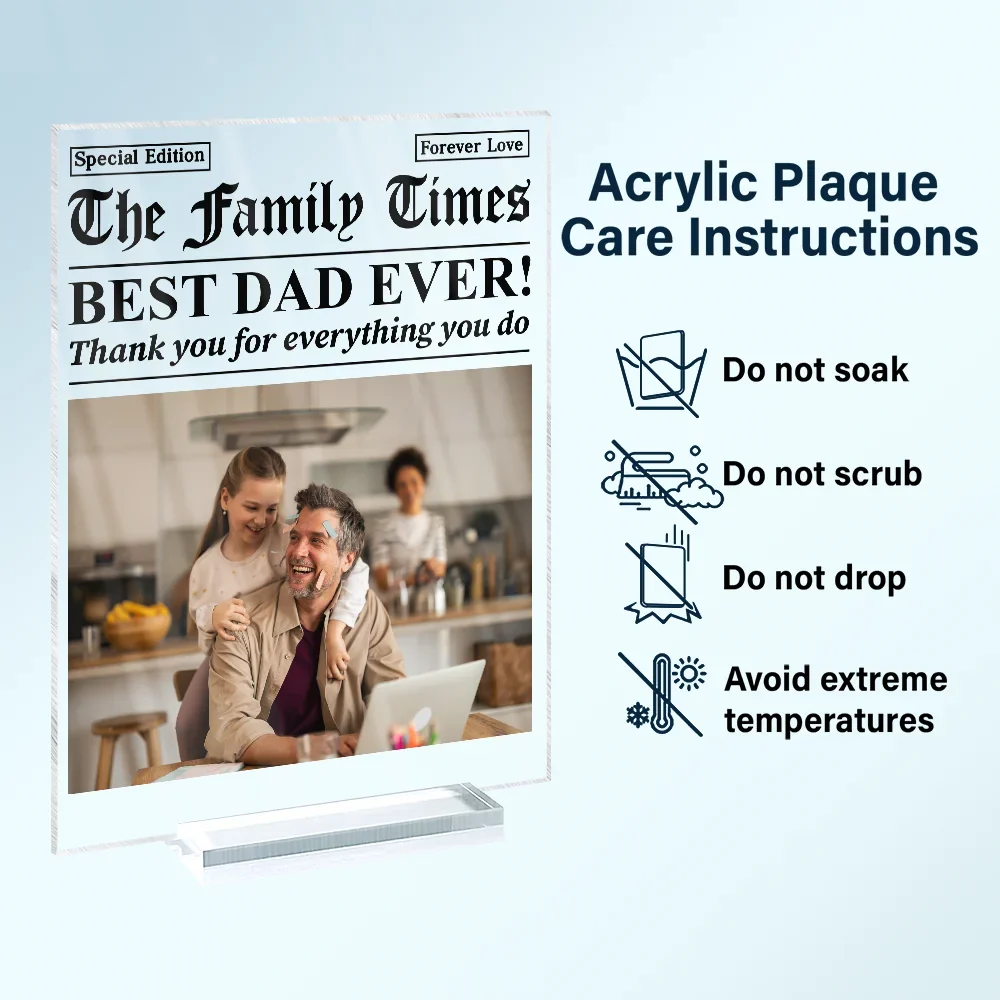 Custom Photo Best Mom Dad Ever Newspaper Theme - Personalized Vertical Rectangle Acrylic Plaque - Image 6