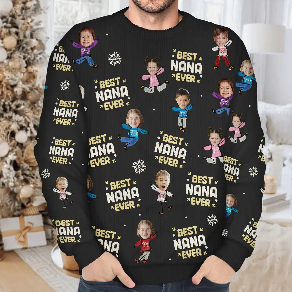 Custom Photo Best Mom Ever Funny Kids Christmas - Personalized Unisex Ugly Sweater - Image 6