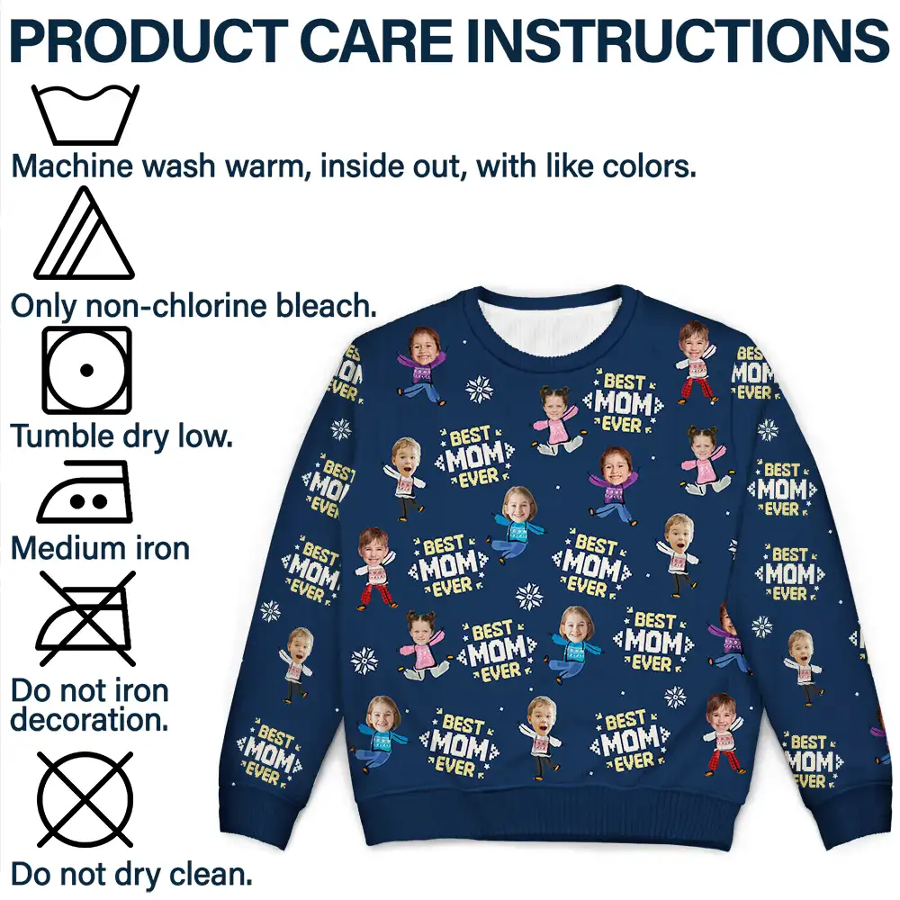 Custom Photo Best Mom Ever Funny Kids Christmas - Personalized Unisex Ugly Sweater - Image 9