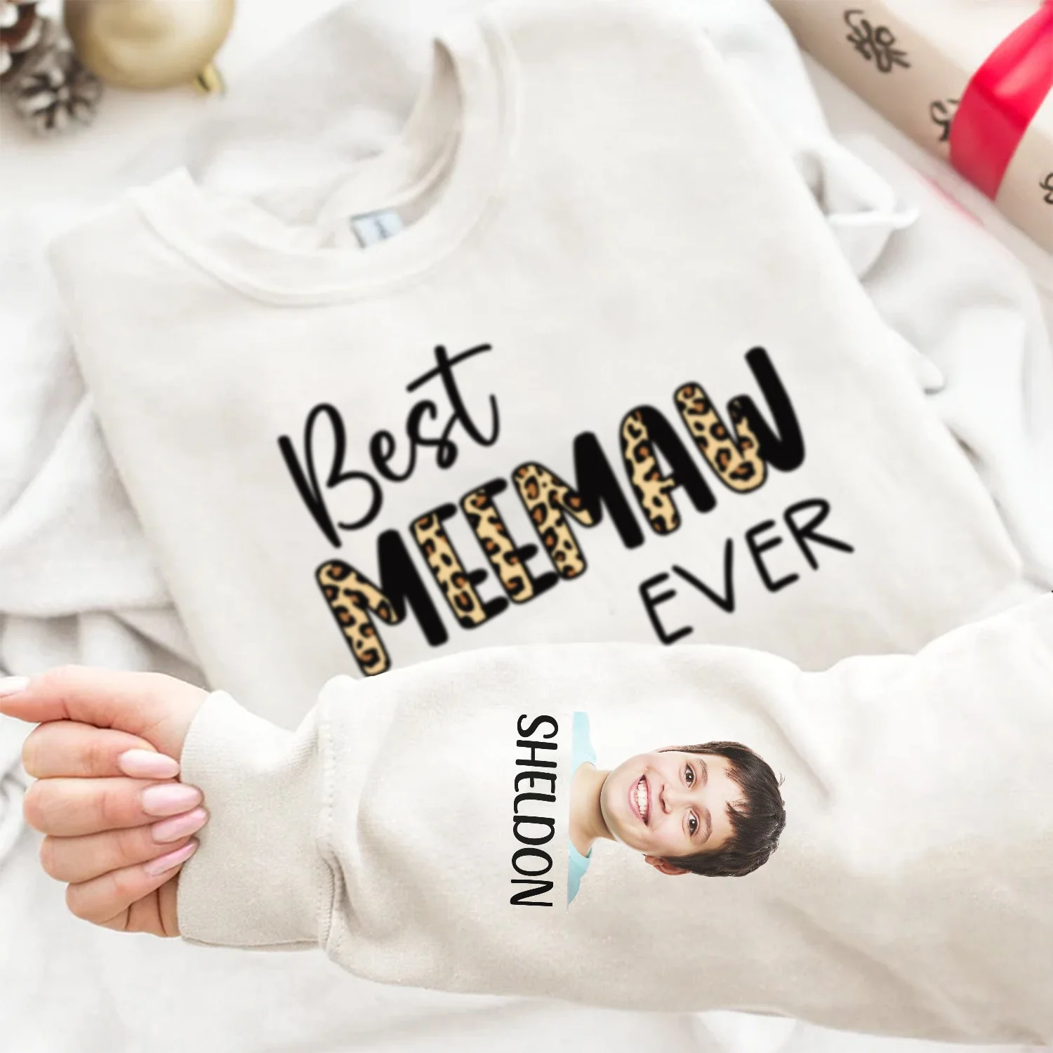 Custom Photo Best Mom Ever - Gift For Mothers And Grandmas - Personalized Sweatshirt With Sleeve Imprint - Image 5
