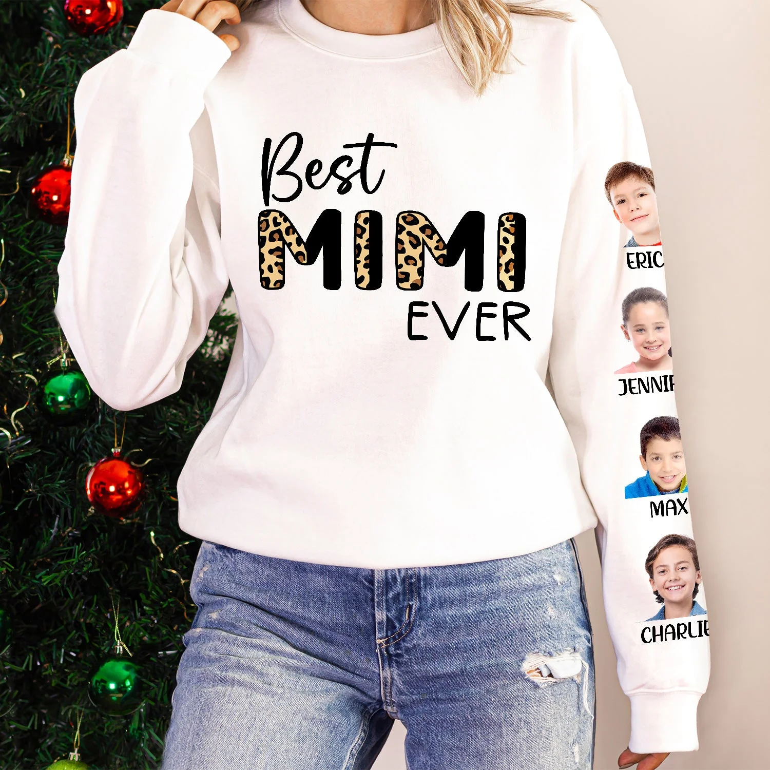 Custom Photo Best Mom Ever - Gift For Mothers And Grandmas - Personalized Sweatshirt With Sleeve Imprint - Image 7