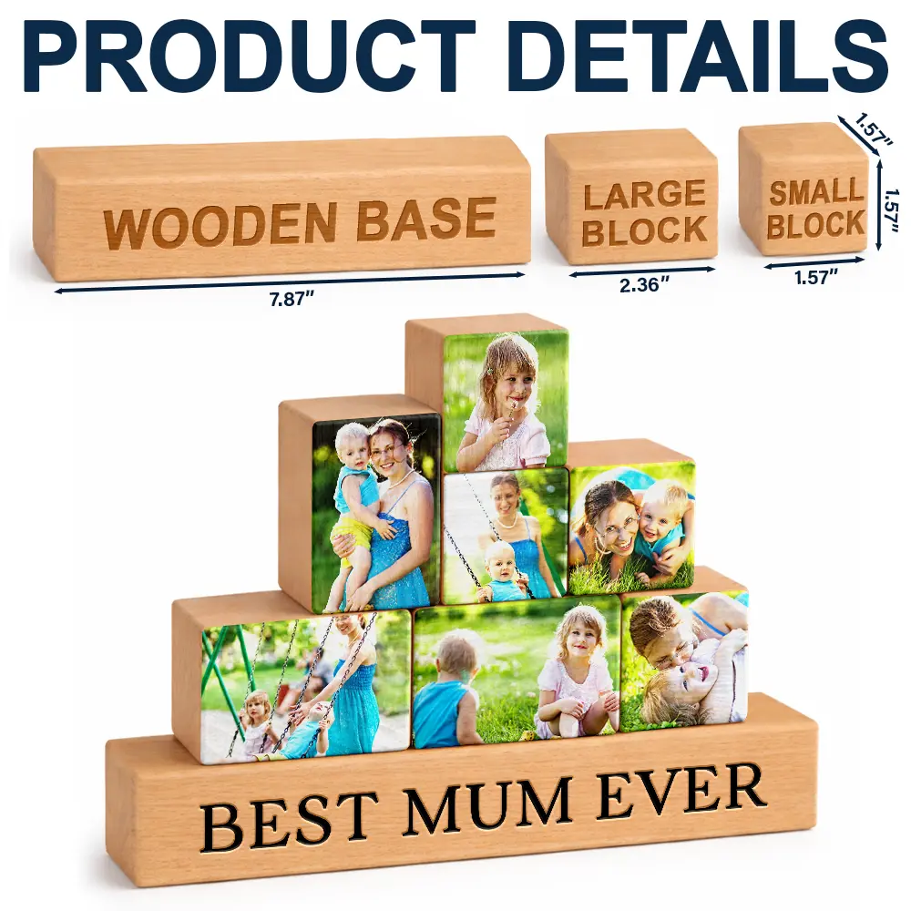 Custom Photo Best Mom Ever - Personalized Wooden Stacking Photo Blocks - Image 4