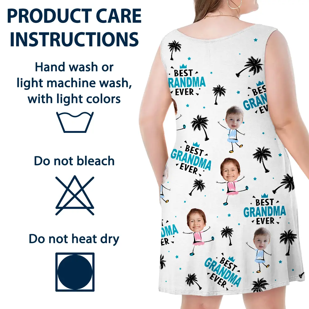 Custom Photo Best Mom Ever Tropical Summer Beach - Personalized Sleeveless Tank Dress - Image 7