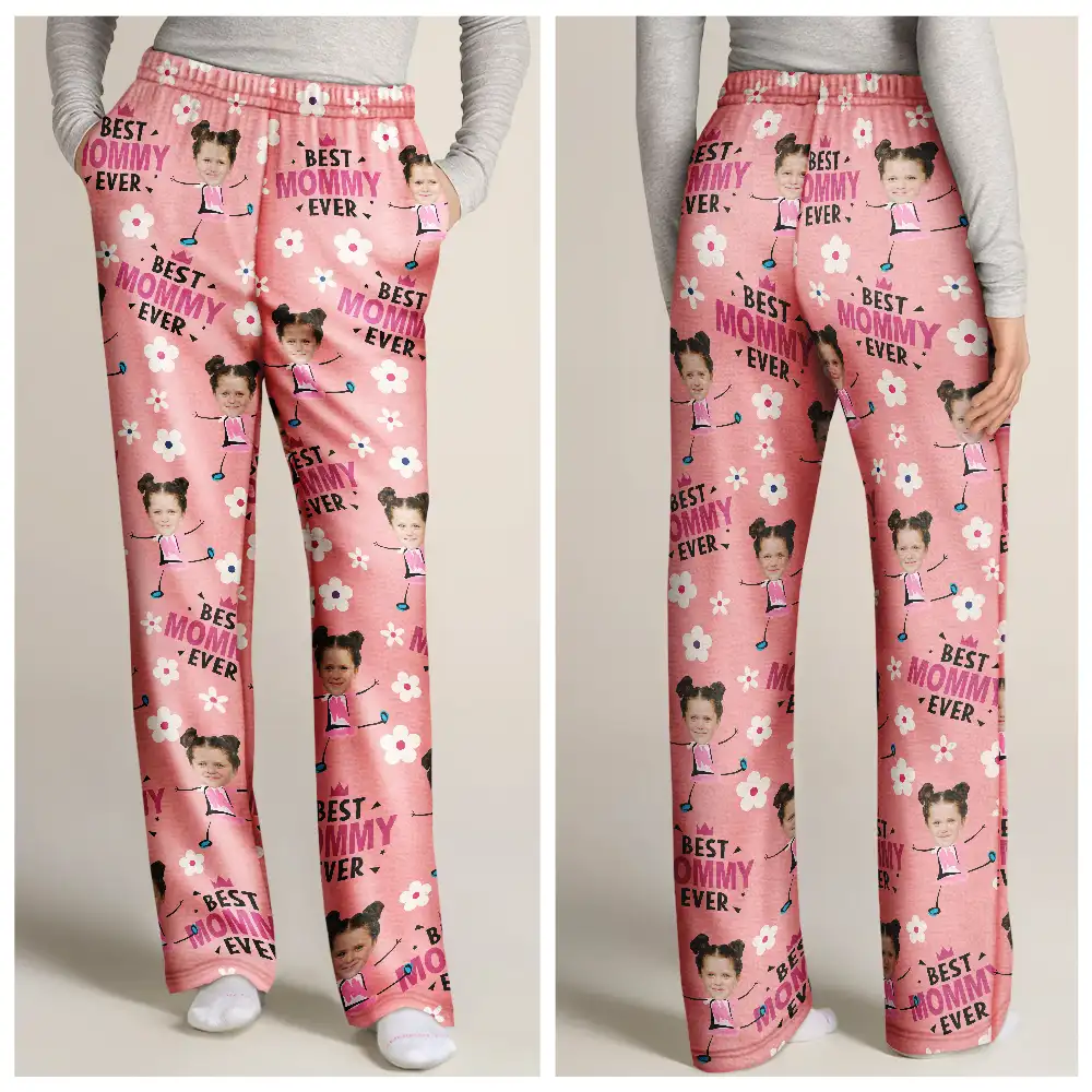 Custom Photo Best Mom Grandma Ever Cute Flower - Personalized Pajama Pants - Image 4