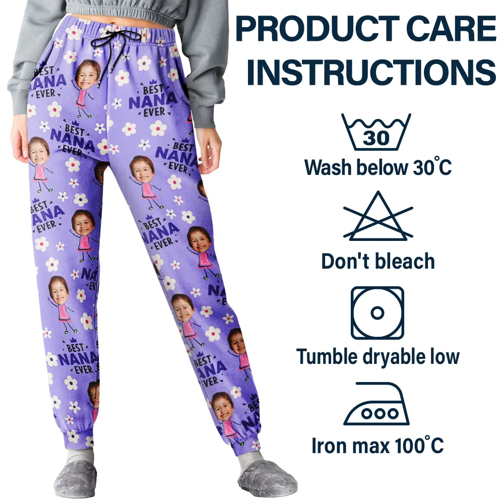 Custom Photo Best Mom Grandma Ever Cute Flower - Personalized Pajama Pants - Image 6