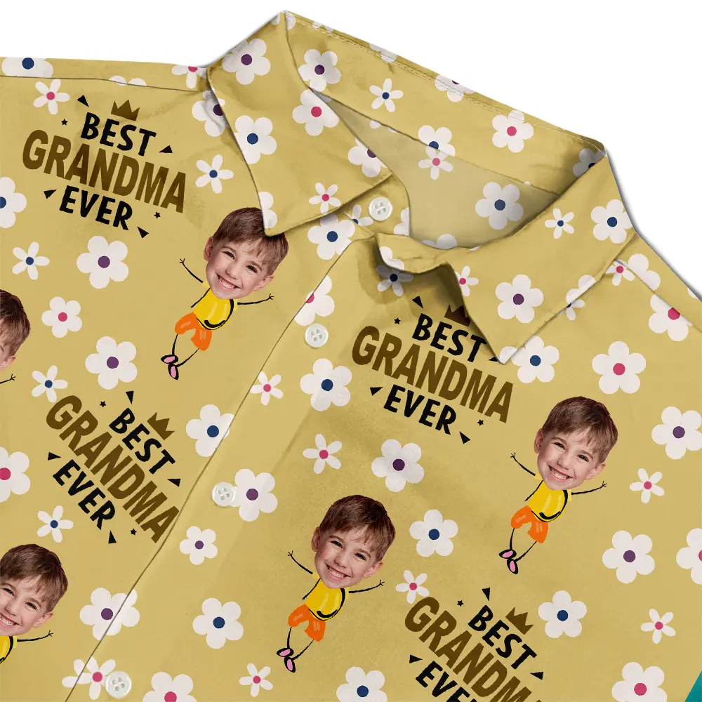 Custom Photo Best Mom Grandma Ever Flower Pattern - Personalized Hawaiian Shirt - Image 5