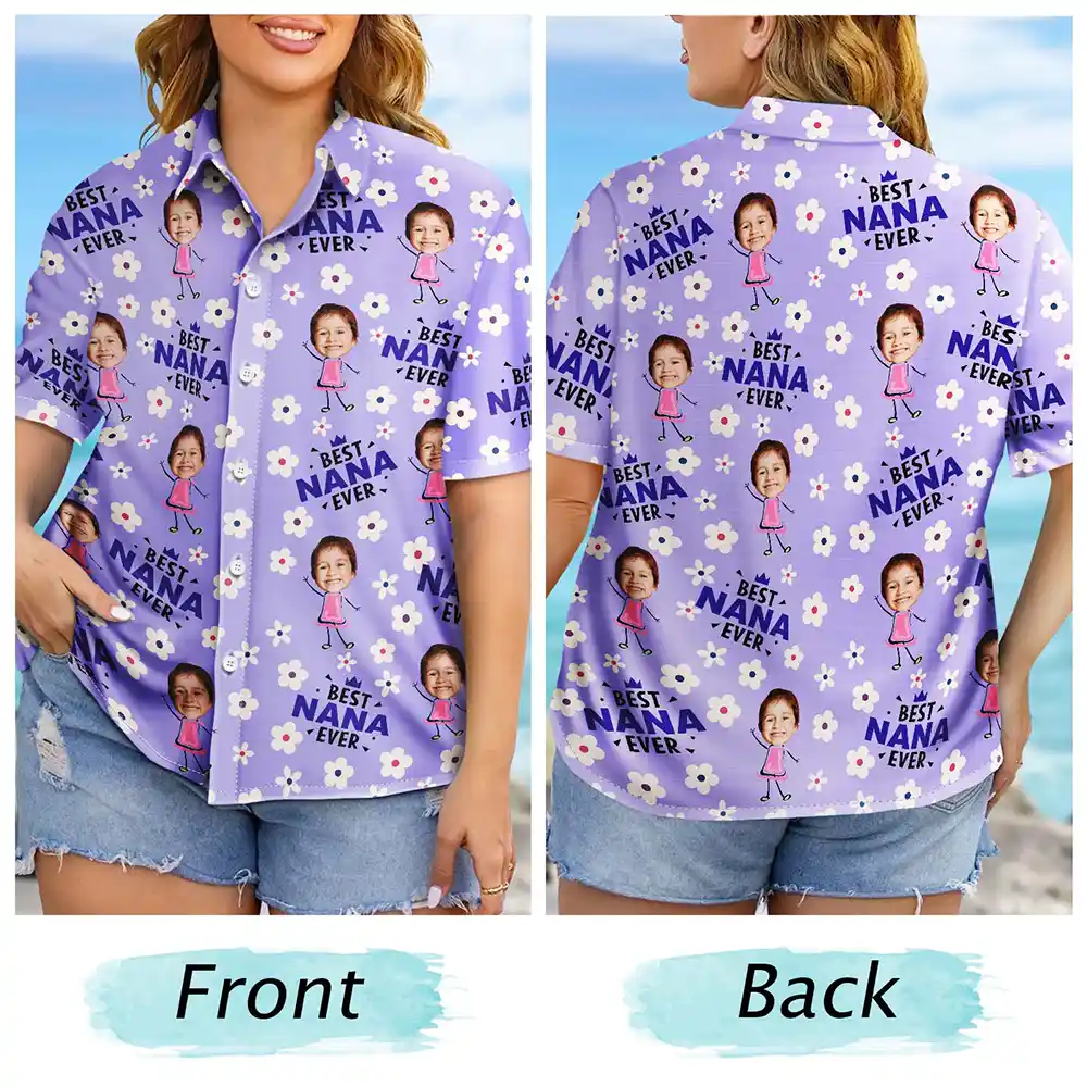Custom Photo Best Mom Grandma Ever Flower Pattern - Personalized Hawaiian Shirt - Image 7