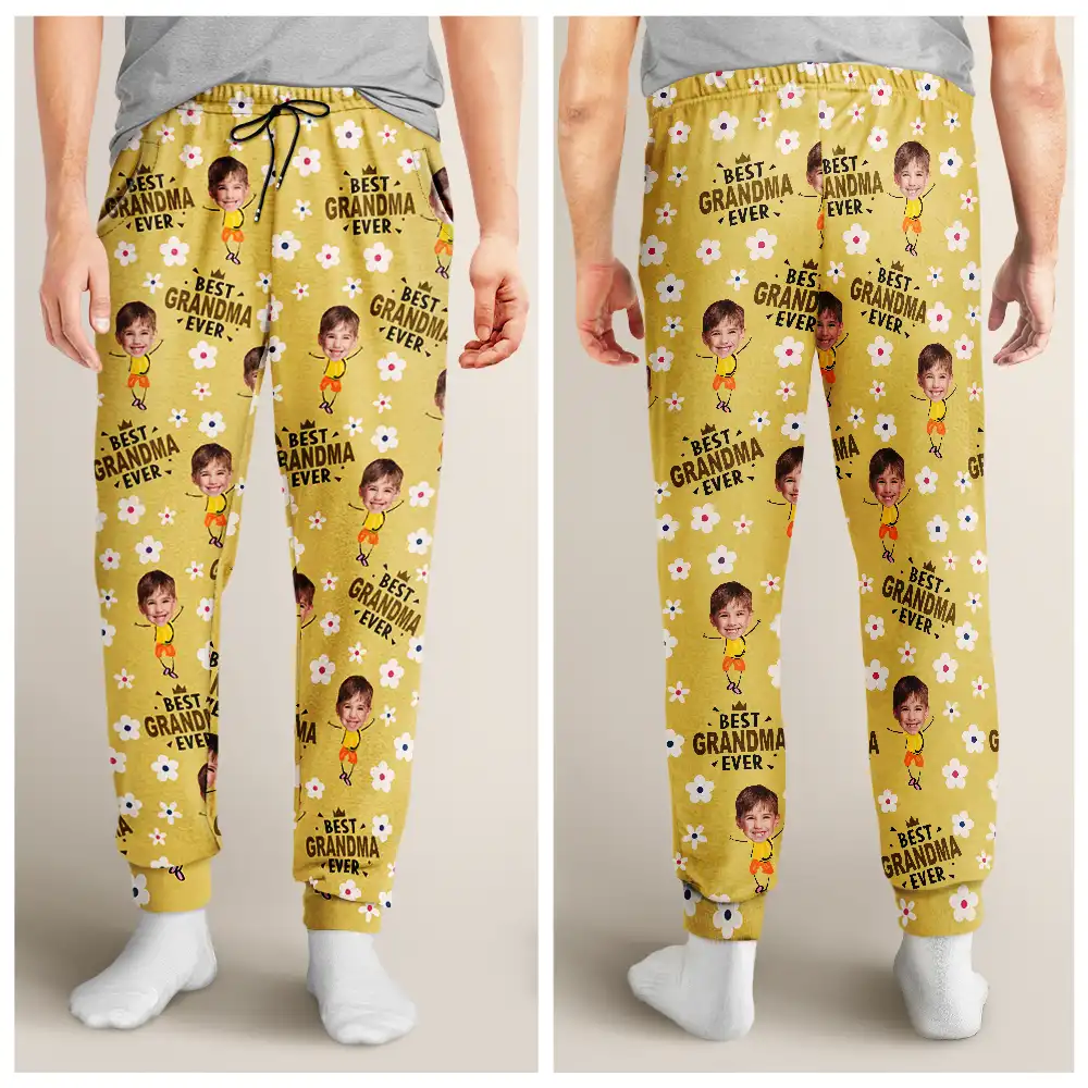 Custom Photo Best Mom Grandma Ever Flower Pattern - Personalized Pajama Pants - Image 5