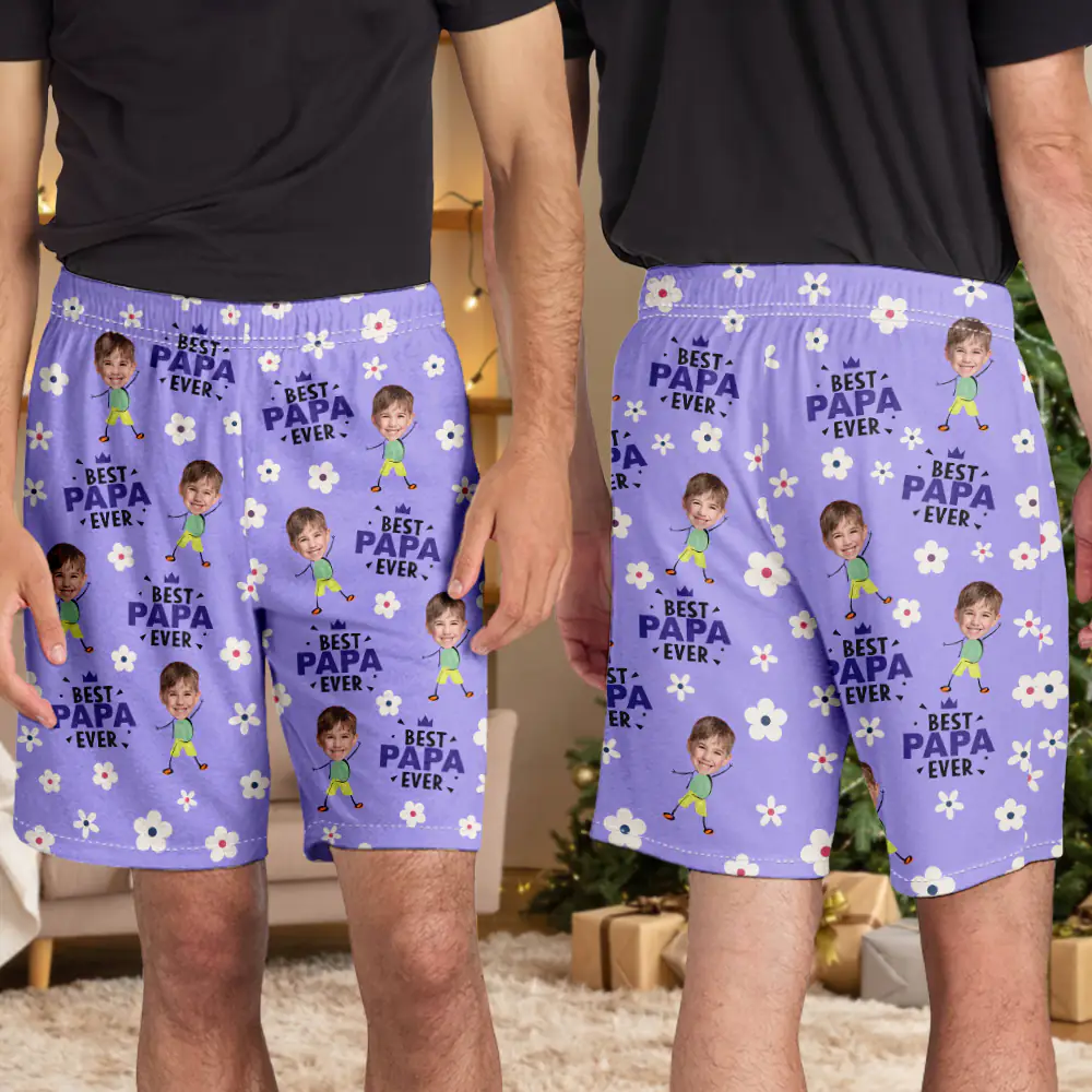 Custom Photo Best Mom Grandma Ever Flower Pattern - Personalized Pajama Shorts - Image 5