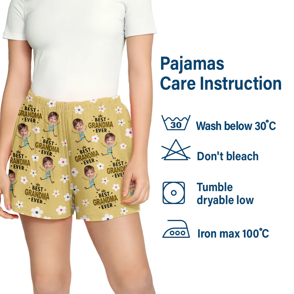 Custom Photo Best Mom Grandma Ever Flower Pattern - Personalized Pajama Shorts - Image 7