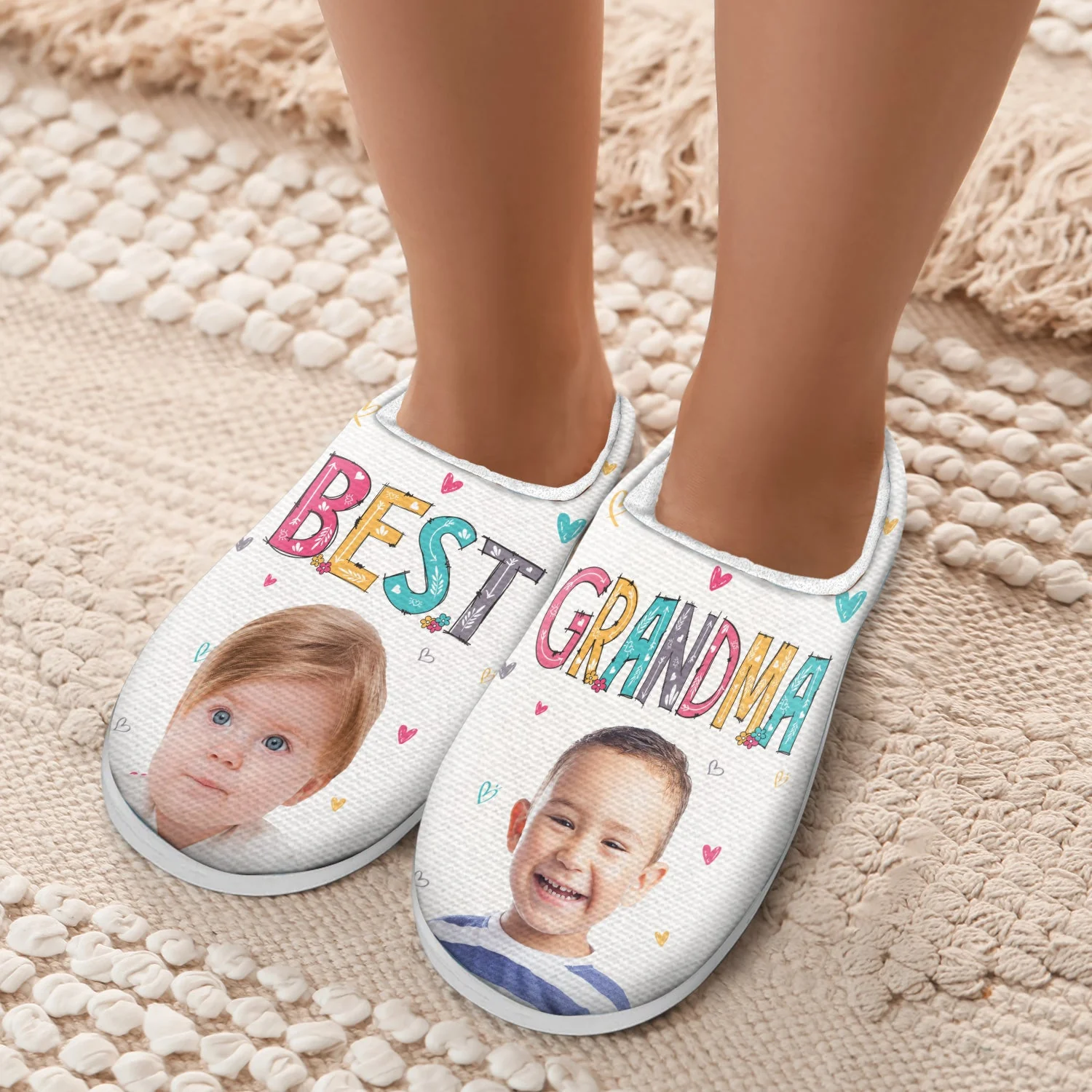 Custom Photo Best Nana Ever - Gift For Mother, Grandma, Family - Personalized Fluffy Slippers - Image 6