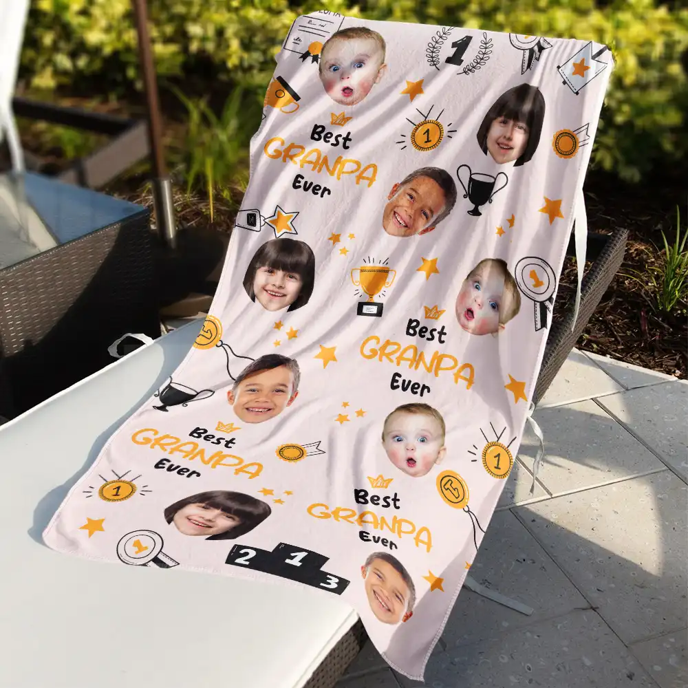 Custom Photo Best Papa Ever Trophy Dad - Personalized Beach Towel - Image 4