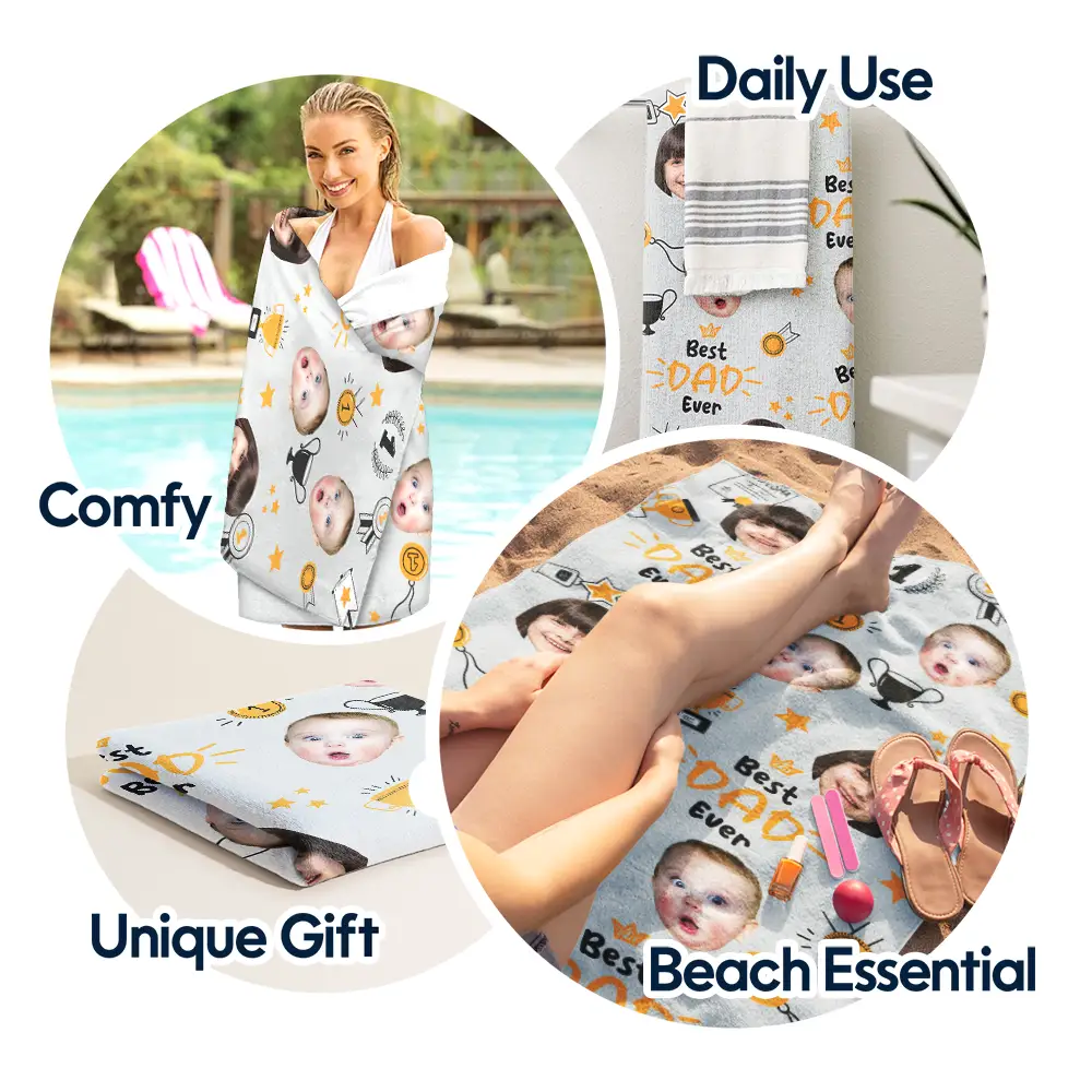 Custom Photo Best Papa Ever Trophy Dad - Personalized Beach Towel - Image 6