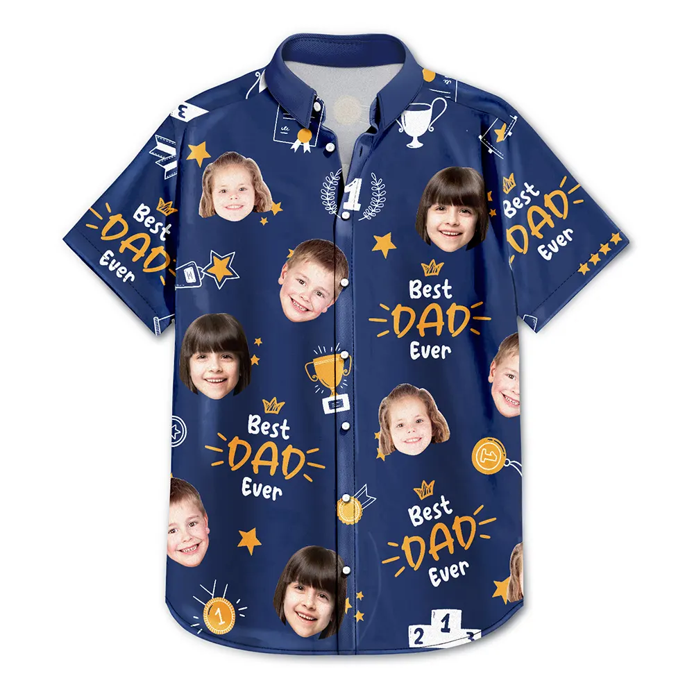 Custom Photo Best Papa Ever Trophy Dad - Personalized Hawaiian Shirt - Image 4