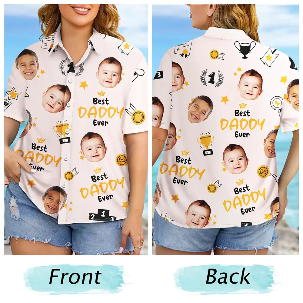Custom Photo Best Papa Ever Trophy Dad - Personalized Hawaiian Shirt - Image 7