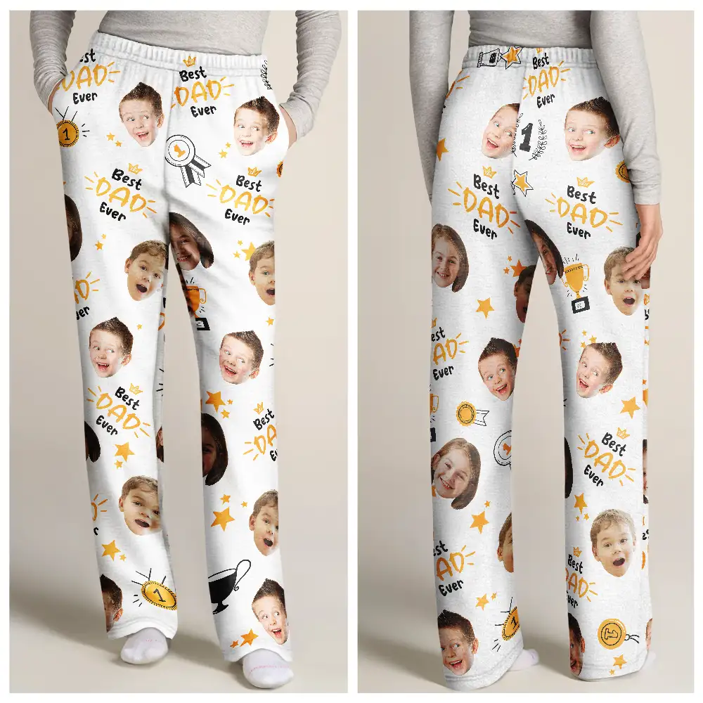 Custom Photo Best Papa Ever Trophy Dad - Personalized Pajama Pants - Image 4