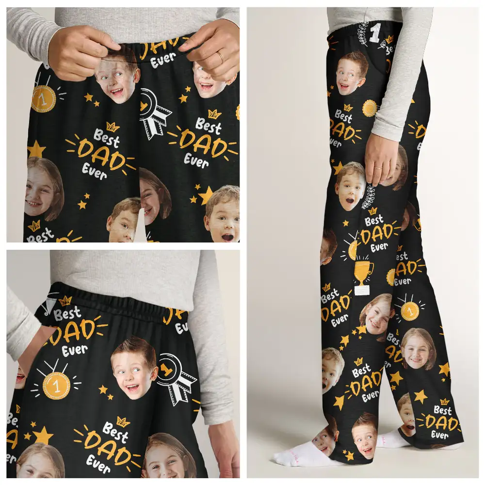 Custom Photo Best Papa Ever Trophy Dad - Personalized Pajama Pants - Image 8