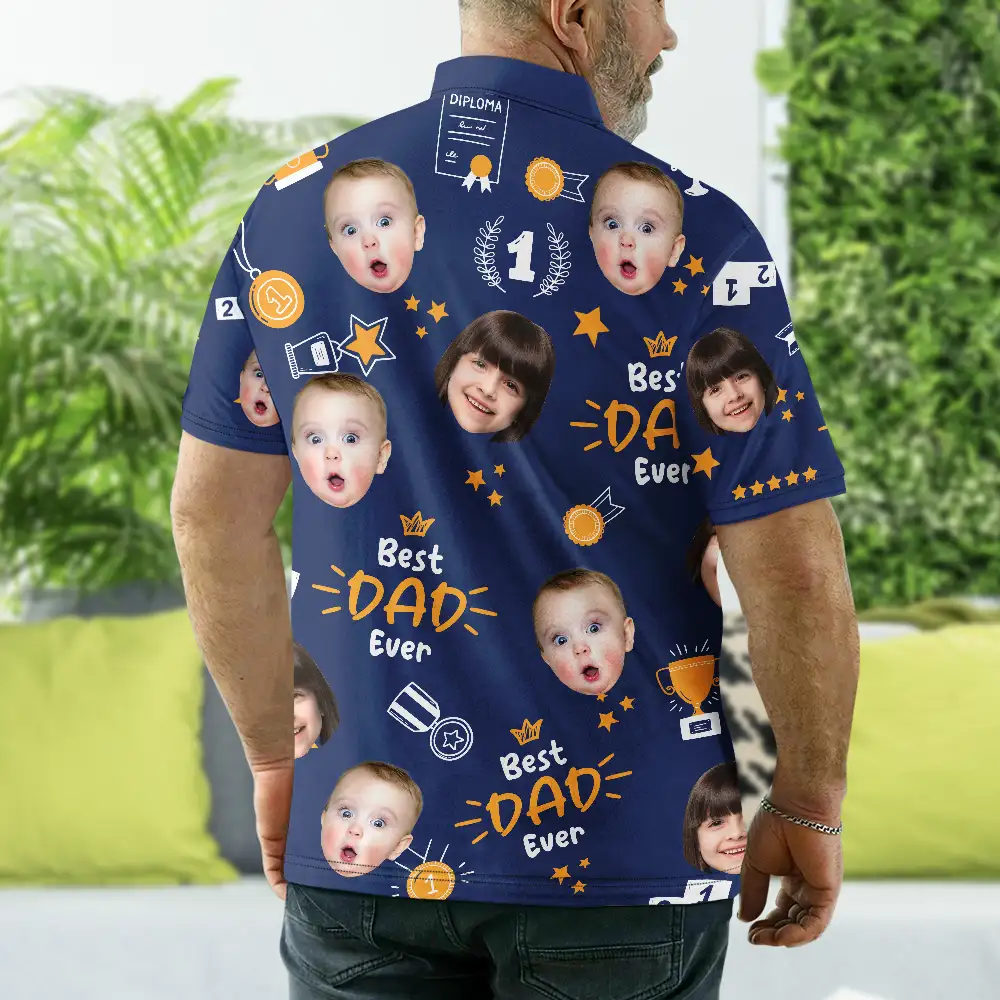 Custom Photo Best Papa Ever Trophy Dad - Personalized Polo Shirt - Image 4