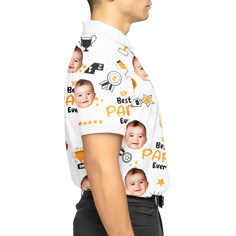 Custom Photo Best Papa Ever Trophy Dad - Personalized Polo Shirt - Image 7