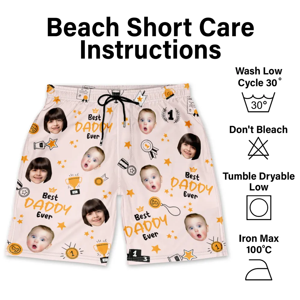 Custom Photo Best Papa Ever Trophy Dad - Personalized Unisex Beach Shorts - Image 7