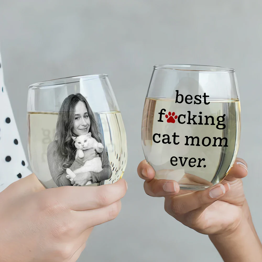 Custom Photo Best Pet Mom Ever - Personalized Stemless Wine Glass - Image 4