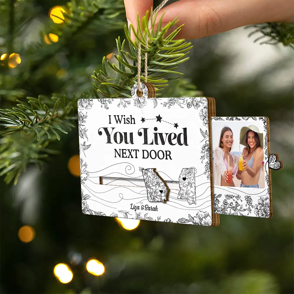 Custom Photo Bestie Long Distance The Miles Don't Matter - Personalized Wooden Slide Ornament - Image 6