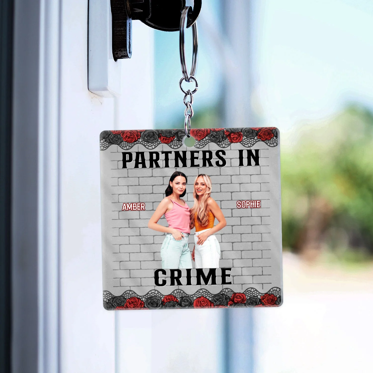 Custom Photo Bestie Sibling Partners In Crime If We Get Caught - Gift For Bestie, Sibling - Personalized Acrylic Keychain - Image 3