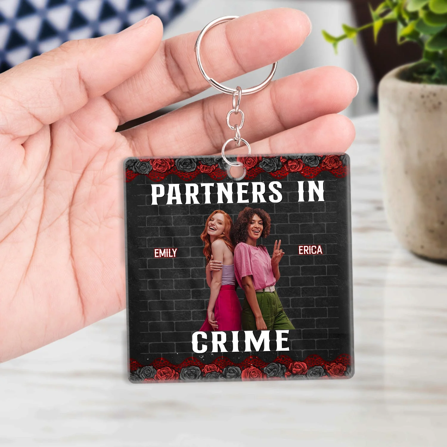 Custom Photo Bestie Sibling Partners In Crime If We Get Caught - Gift For Bestie, Sibling - Personalized Acrylic Keychain - Image 4