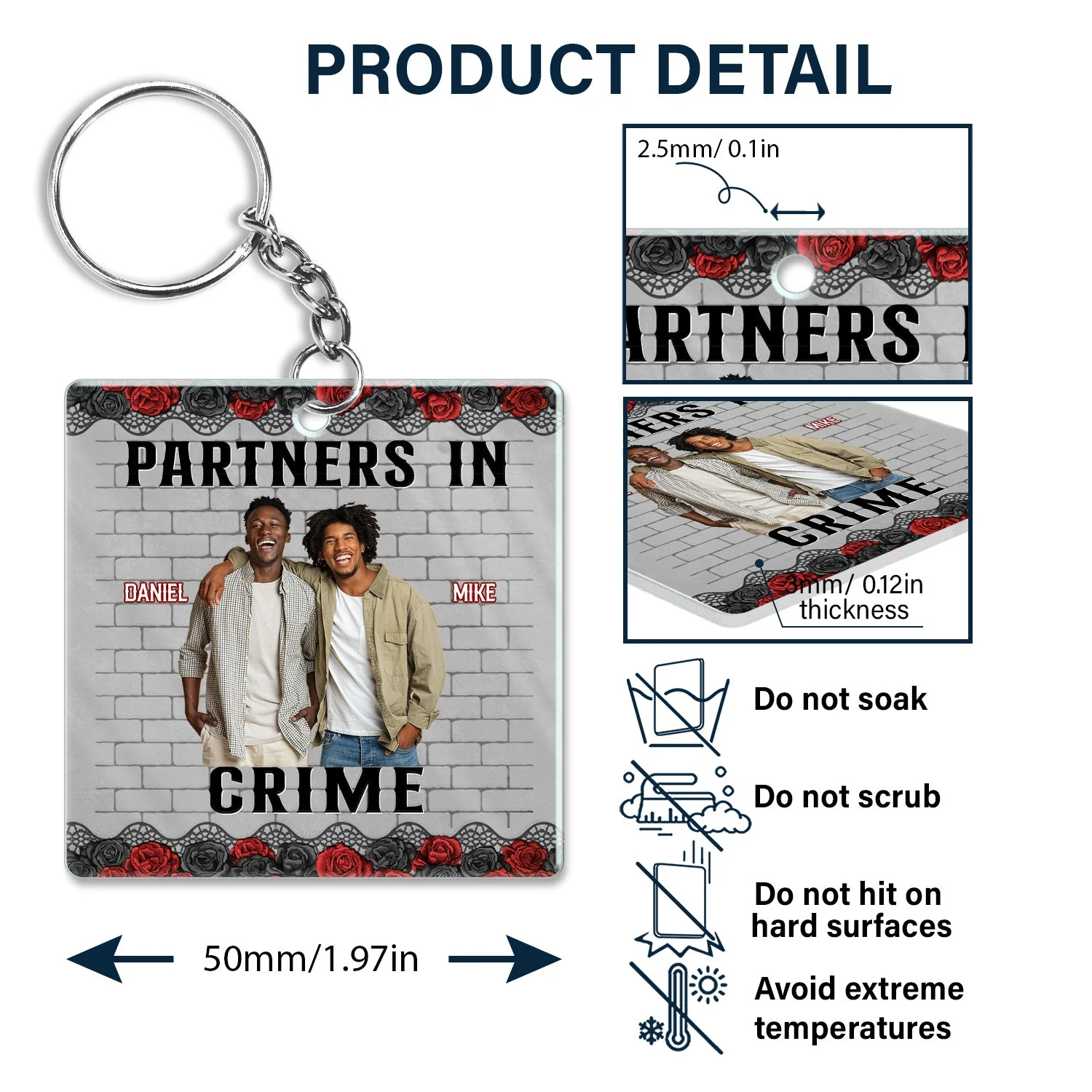 Custom Photo Bestie Sibling Partners In Crime If We Get Caught - Gift For Bestie, Sibling - Personalized Acrylic Keychain - Image 5